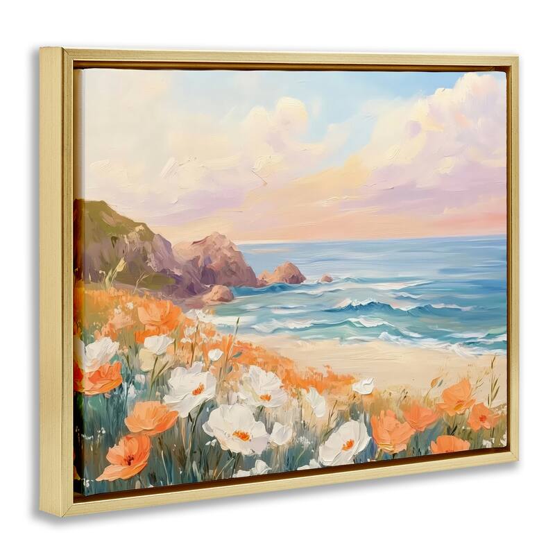 Stupell Poppies by Beach Bay Framed Floater Canvas Wall Art Design By Arlington Prints