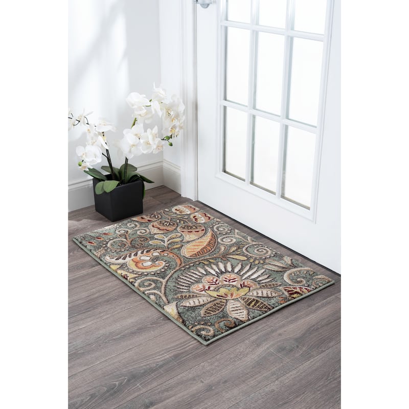 Caprice Mid-Century Modern Floral Indoor Area Rug - 2' x 3' - Seafoam