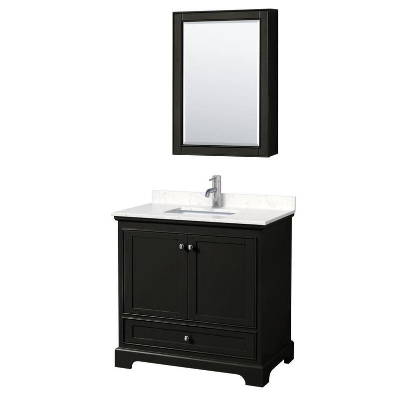 Wyndham Collection Deborah 36" Free Standing Single Basin Vanity Set - Dark Espresso / Carrara Cultured Marble Top /