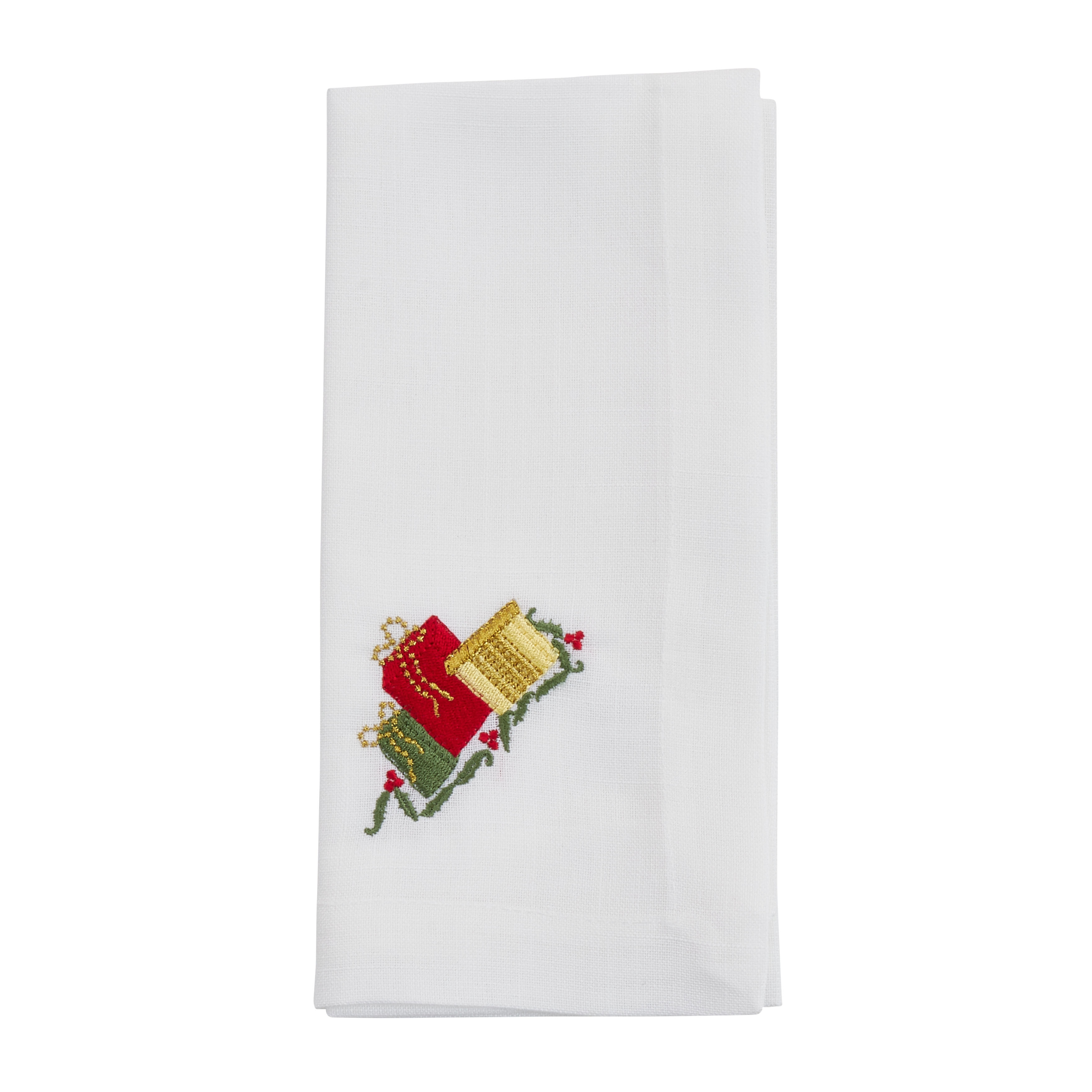 Saro Lifestyle Embroidered Table Napkins With Gifts Design (Set of 4) - 20"x20"