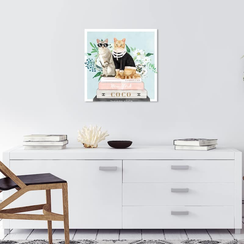 Wynwood Studio Canvas Animals Cat Fashion Books Blue and Light Blue Glam Wall Art Canvas Print - 20 x 20