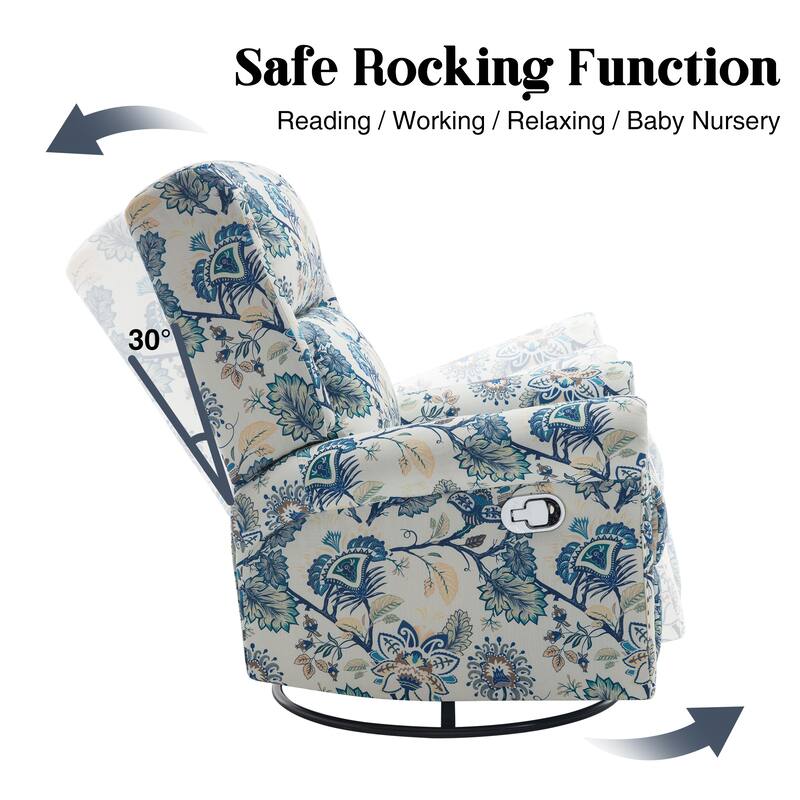 HOMYKA Floral Manual Recliner Swivel Rocking Chair Upholstered Glider