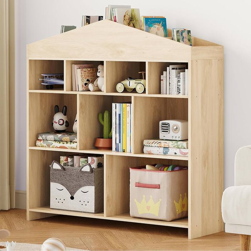 Kids Bookshelf with 9 Storage Cubbies Dollhouse Bookcase Toy Storage Organizer