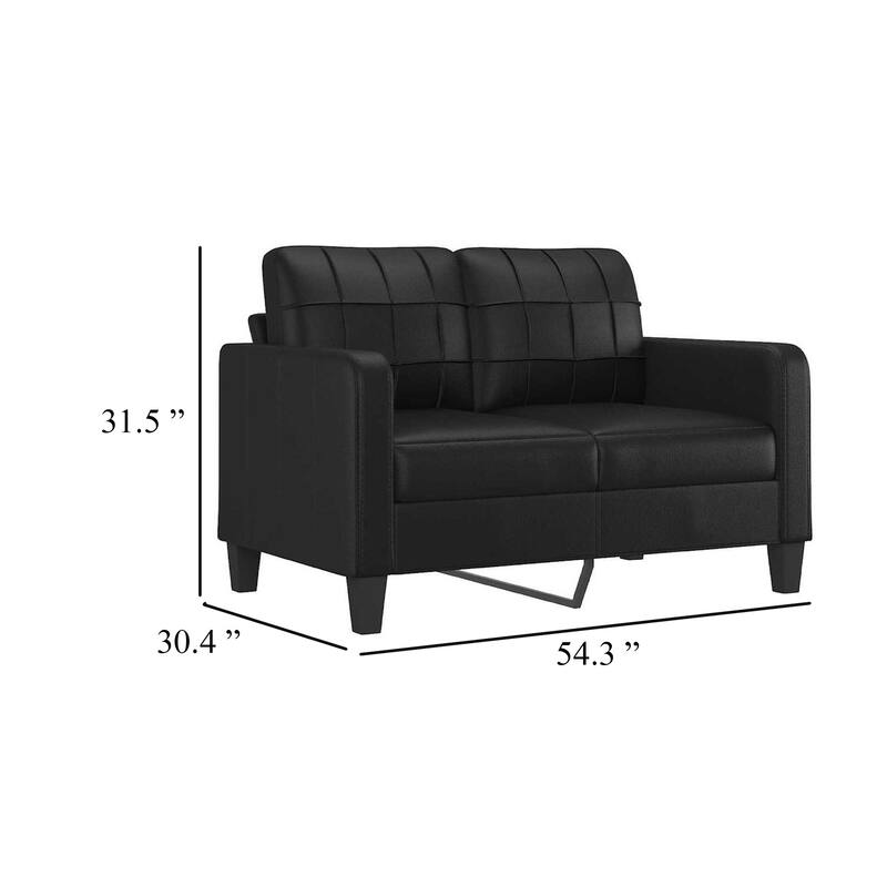 Otis 2 Seater Sofa, Tufted Plush Black Faux Leather Cushions, 54 Inch