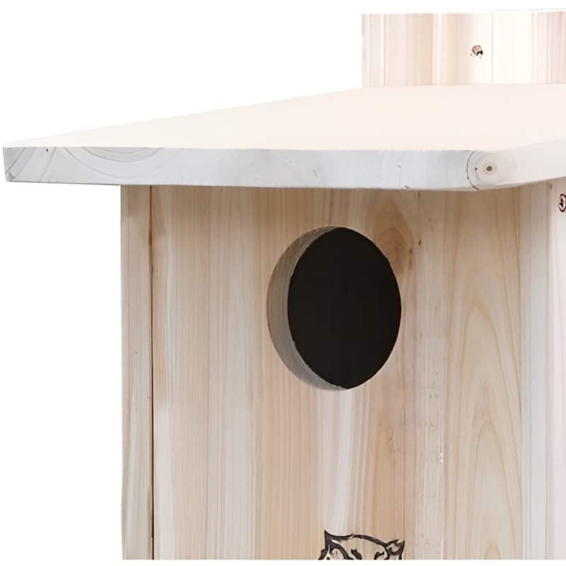 Tan Wood Birdhouse with Ventilation, Sloped Roof and Easy-Clean Panel - 12.5 x 11 x 18 inches (L x W x H)