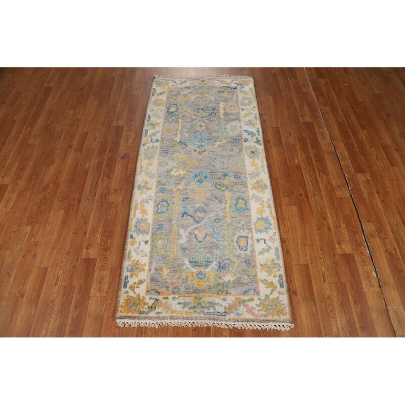 Gray Oushak Indian Foyer Rug Hand-Knotted Wool Carpet - 2'9"x 6'0"