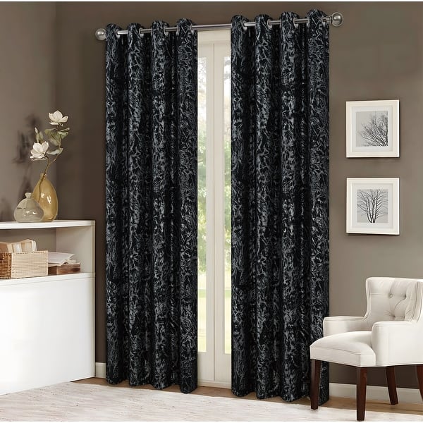 slide 2 of 19, Brighton Abstract Leaves Foil Print Window Curtain Black