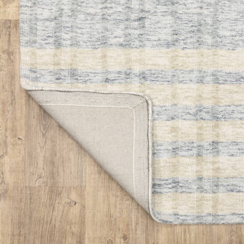 Thalia Scandinavian Textured Stripes Beige/ Blue PET Yarn Area Rug