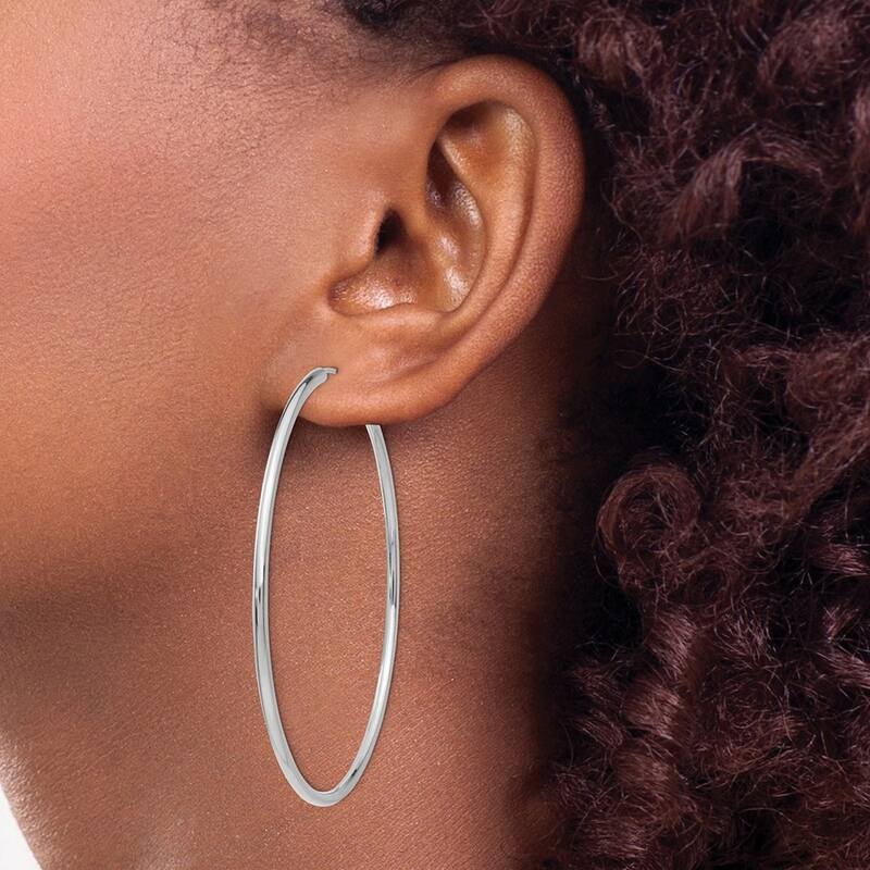Curata 10k White Gold Polished Endless Hoop Earrings - 12mm - 56mm