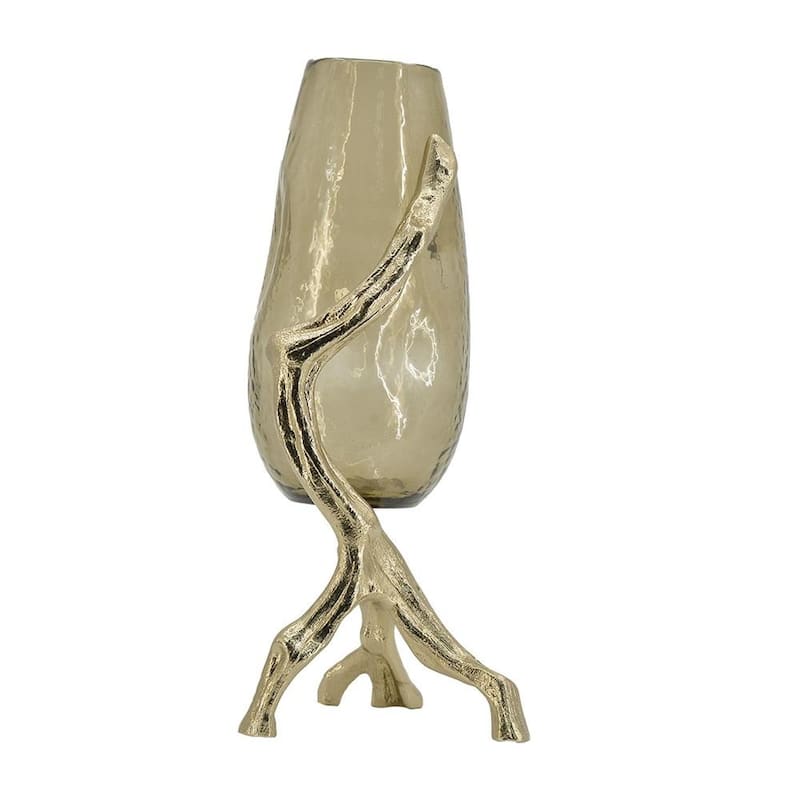 18" Champagne Glass And Metal Table Vase - 5.90