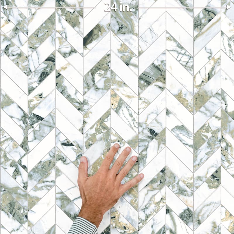 Merola Tile Touche Chevron Jade 11-3/4" x 12-1/4" Porcelain Mosaic Floor and Wall Tile - (1 Tile)