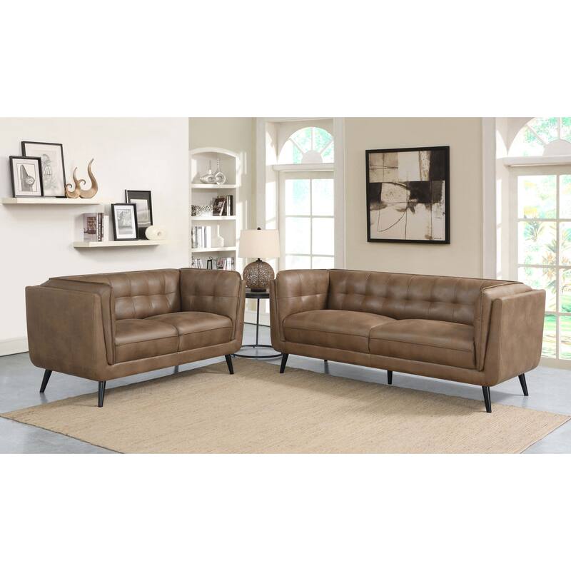 Thatcher Upholstered Tuxedo Arm Sofa Set Brown