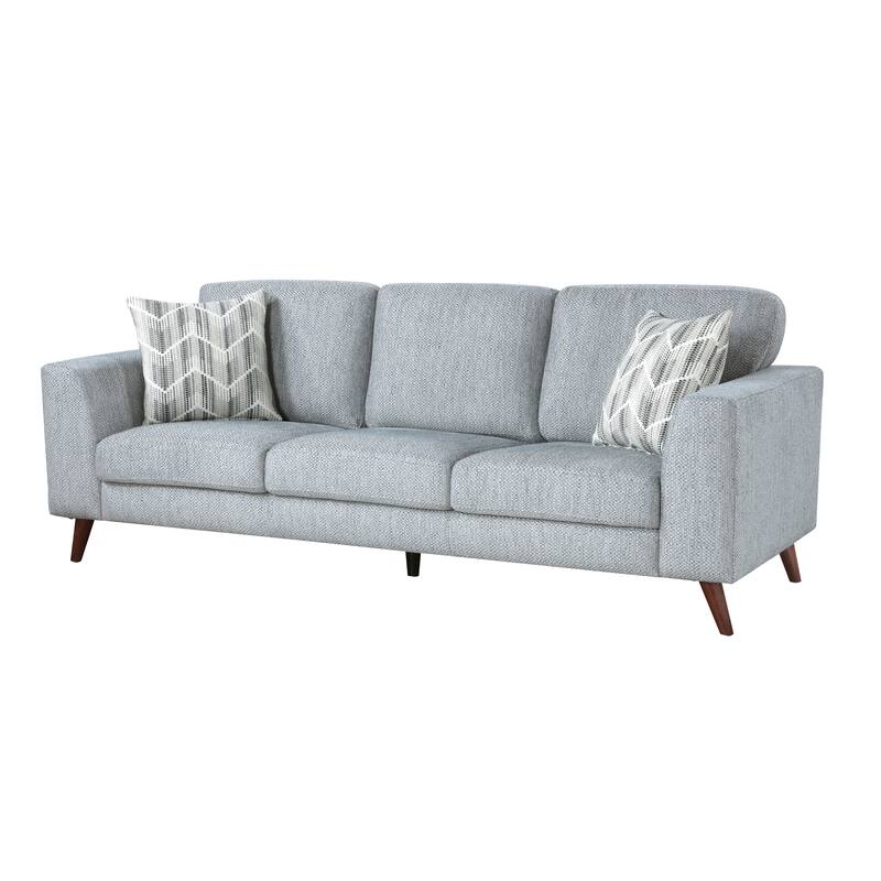Ricca Sofa with 2 Pillows, Blue Gray Chenille, Brown Legs, 87 Inch