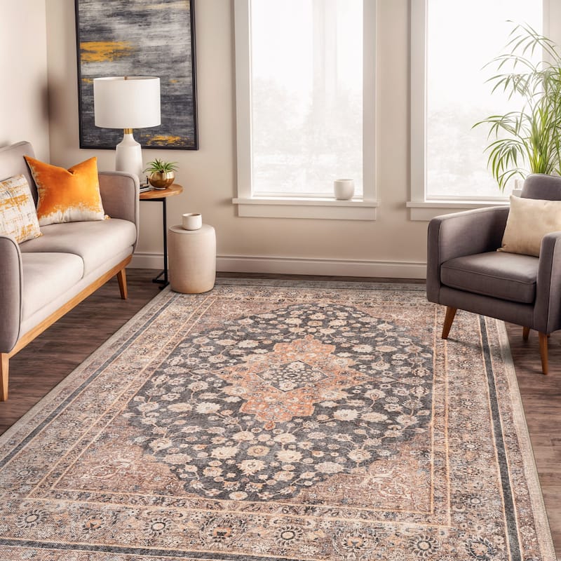 Black Traditional Flat Pile Rug - Washable and Pet Friendly, Non-Slip Surface - Black - 5' x 7'