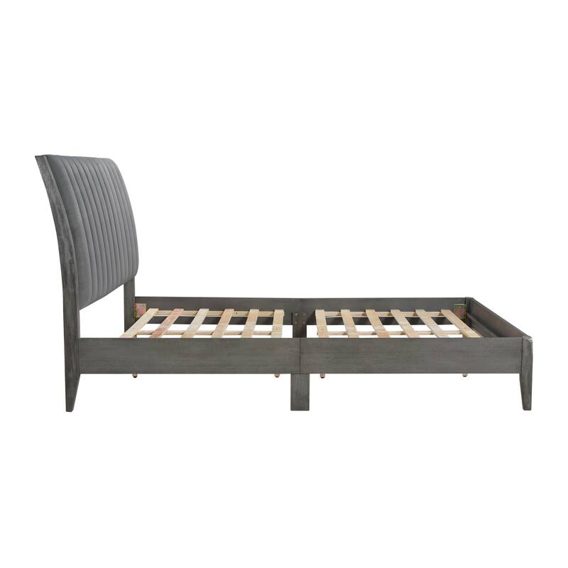 King Size Velvet Platform Bed with Upholstered Headboard and Solid Wood Legs