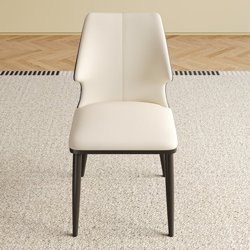 Faux Leather Dining Chairs Set of 2, Modern Upholstered Dining Room Chairs Armless Accent Chairs with Backrest, Metal Legs