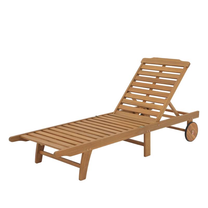 Outdoor Acacia Wood Chaise Lounge with Cushion