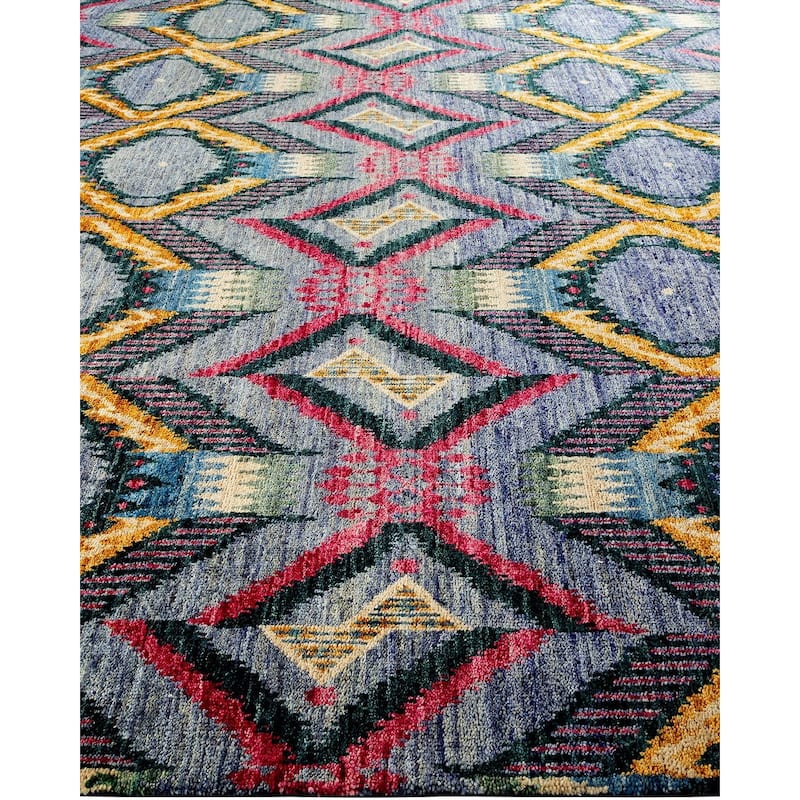 Overton Hand Knotted Wool Vintage Inspired Modern Contemporary Modern Blue Area Rug - 9' 0" x 12' 2"