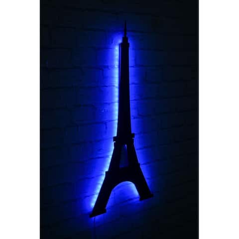 27.2" Handmade Eiffel Tower Led on Wood Wall Décor - 0.1" x 12.6" x 27.2"