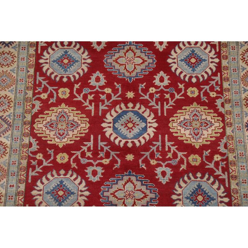 Hand Knotted Oriental 100% Wool Carpet Traditional All-Over Red Kazak Area Rug - 9' 2'' X 5' 11''