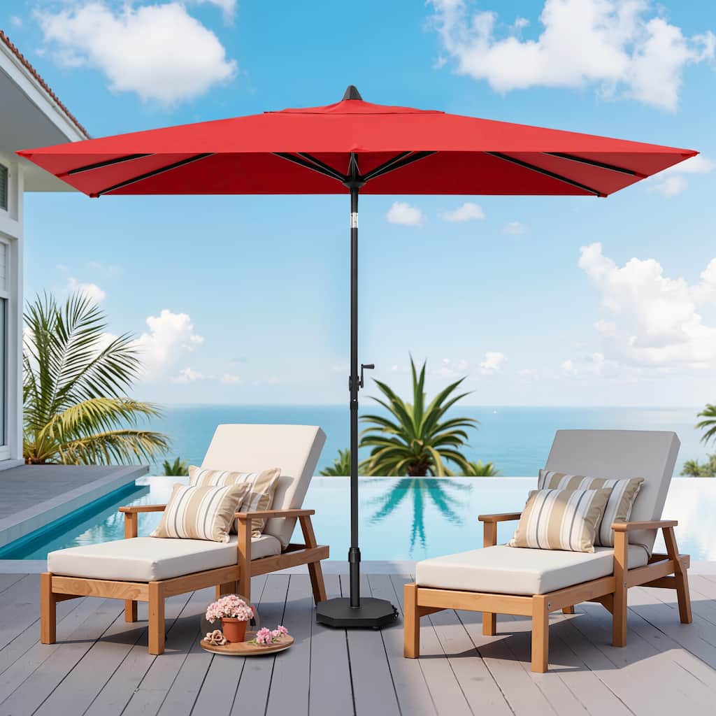 9 x 5 FT Outdoor Patio Rectangular Market Umbrella and Base Stand with Wheels