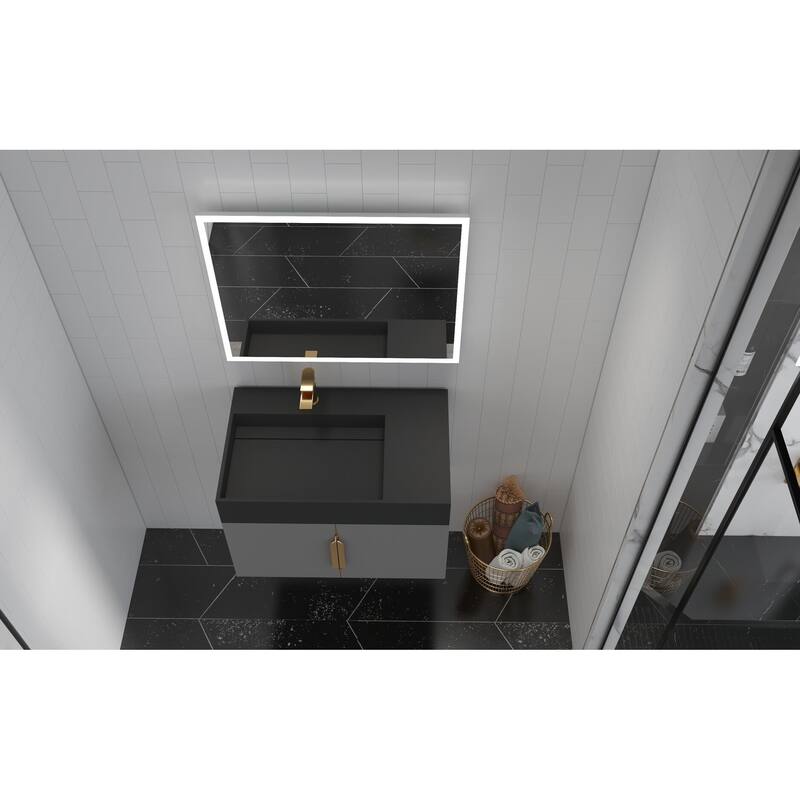 Amazon 30" Wall Mounted Bathroom Left Basin Vanity Set w/ Black Top