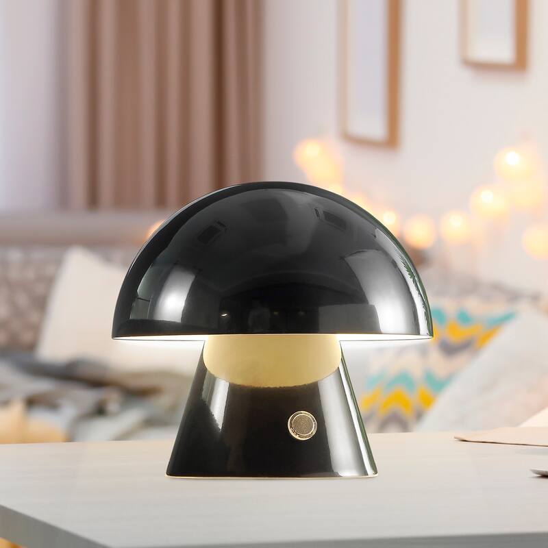 Alyson 7" Contemporary Bohemian Rechargeable/Cordless Iron Integrated LED Mushroom Table Lamp, by JONATHAN Y
