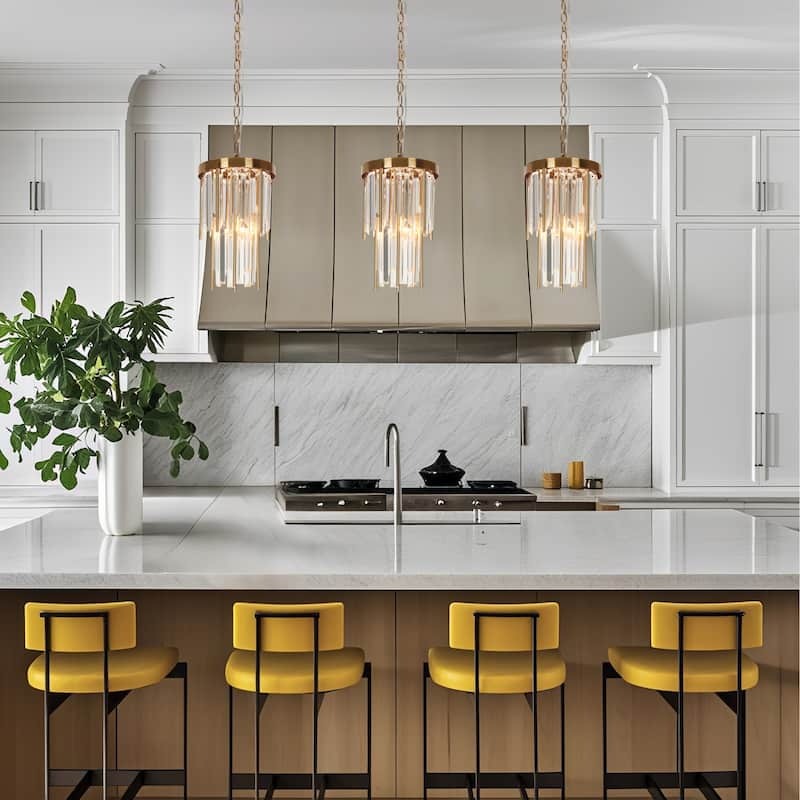 Modern Crystal 1-Light Gold Pendant Light for Kitchen Island Dining Room