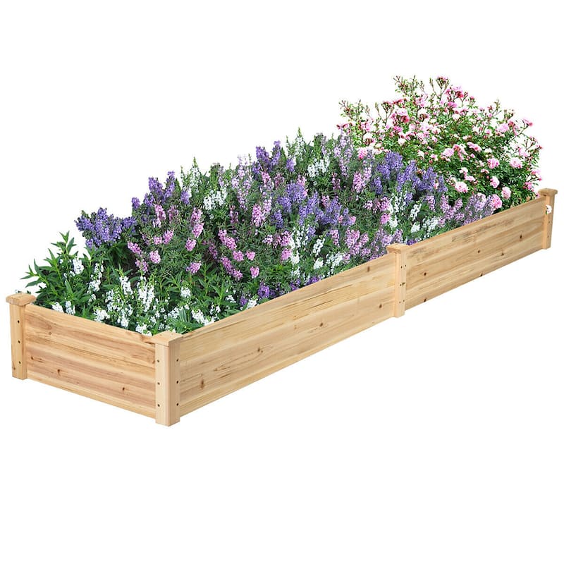Costway Wooden Vegetable Raised Garden Bed Backyard Patio Grow Flowers - 97” x 25” x 10”