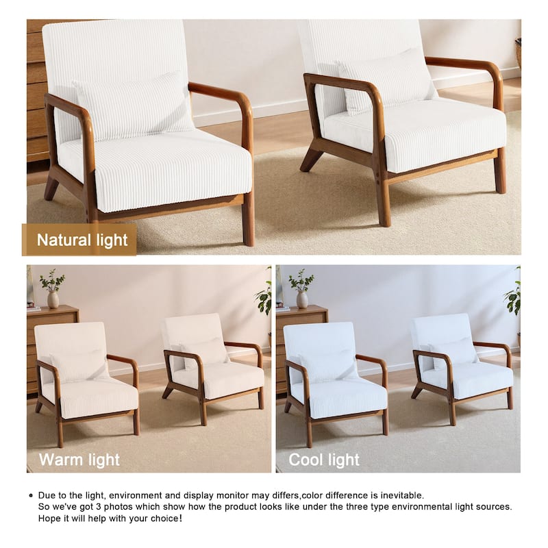 25" W Mid Century Upholstered Wood Accent Chair with Pillow set of 2