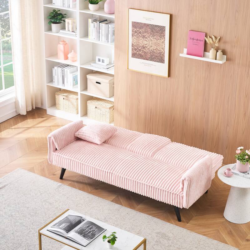 Stylish Loveseat 2 Seater Sofa Couch with Hidden Cup Holder, Pink Sleeper Sofa Couch with Metal Legs