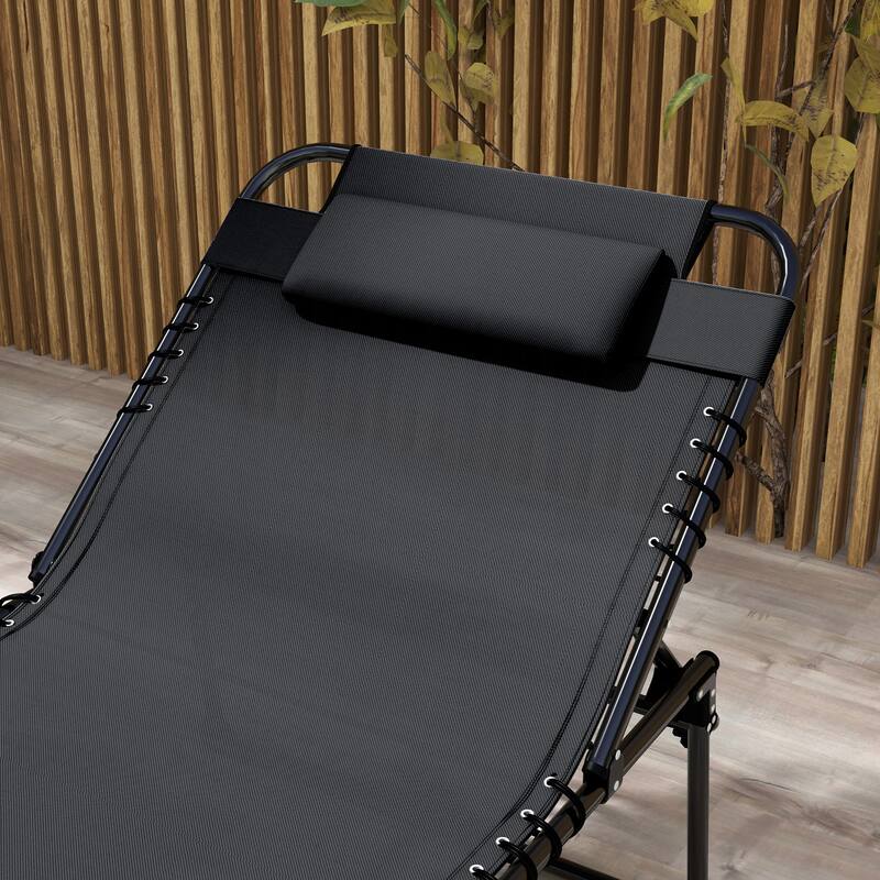 Outsunny 2 Piece Folding Chaise Lounge with 5-level Reclining Back, Outdoor Tanning Chair with Reading Face Hole