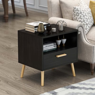 19.5"W Nightstand With 1 Drawer 1 Shelf and Metal Legs