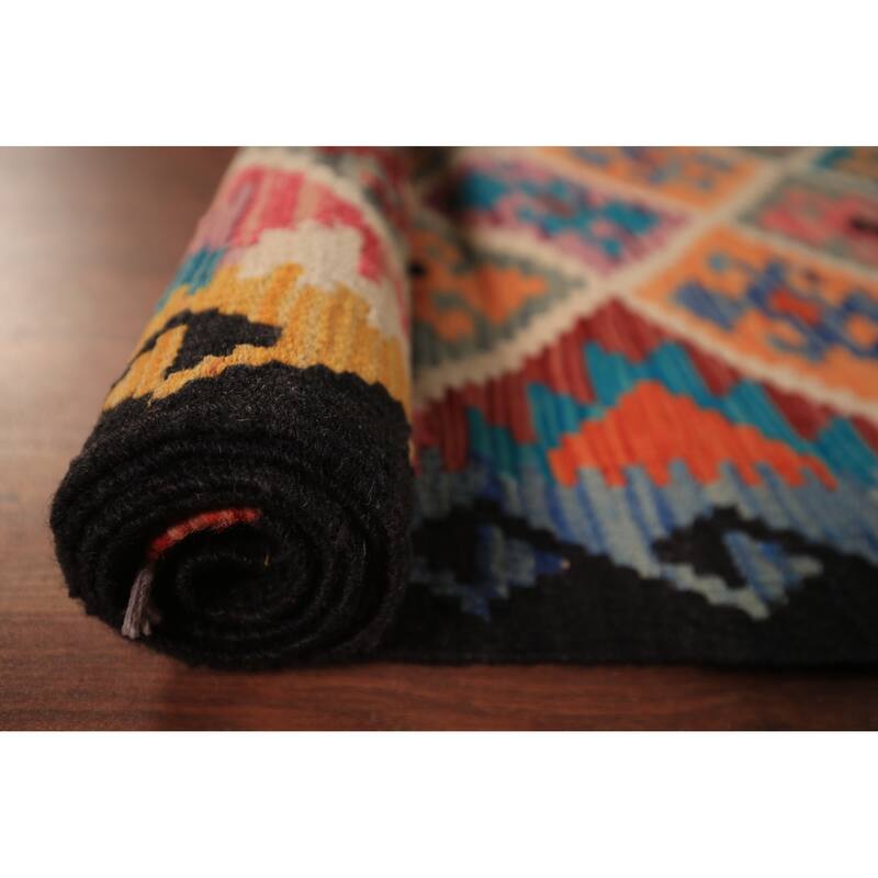 Flat Weave Trellis Kilim Oriental Area Rug Flatweave Wool Carpet - 7'10" x 11'5"