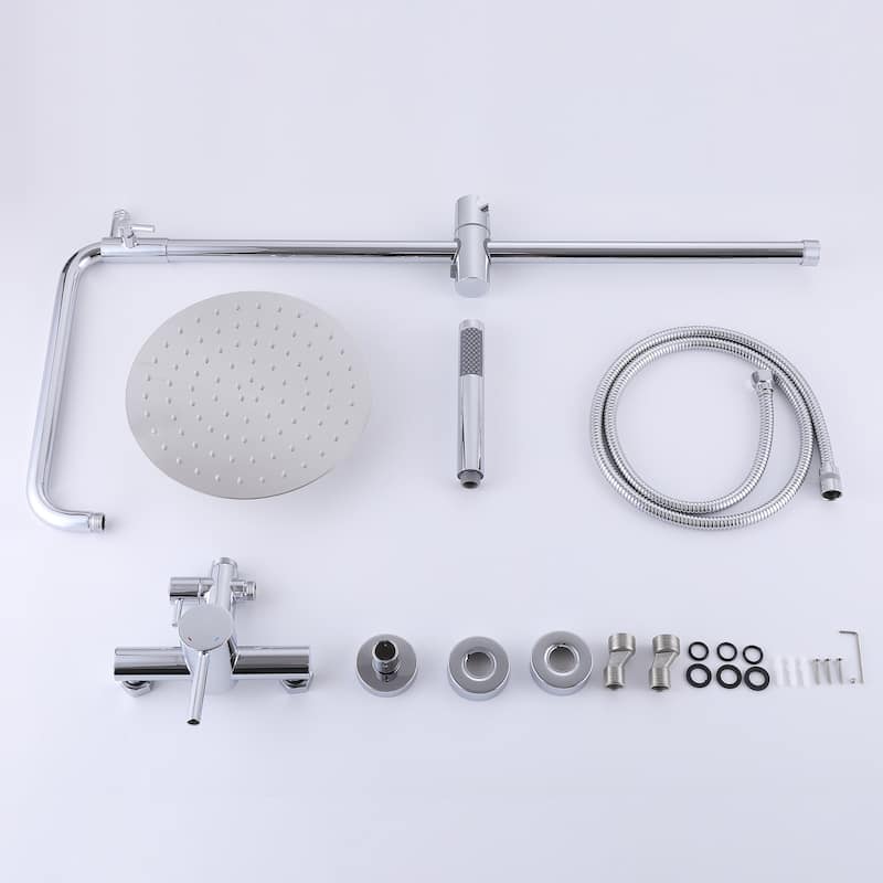 Outdoor 10 Inch Round Rain Shower Set with Handheld Shower (Adjustable Slider)