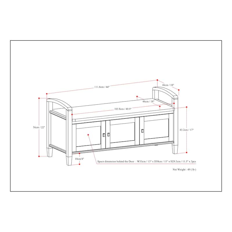 WYNDENHALL Norfolk Solid Wood 44"Wide Storage Bench & 39" Wide Medium Storage Cabinet