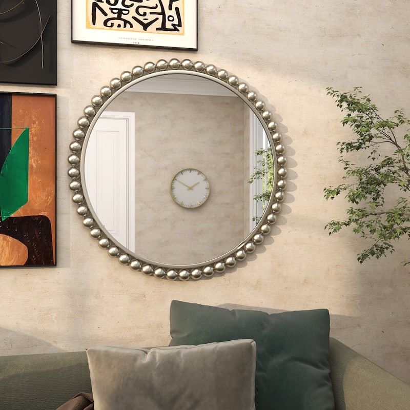 Metal Wall Mirror with Bead Detailing - Gold or Silver - CosmoLiving by Cosmopolitan