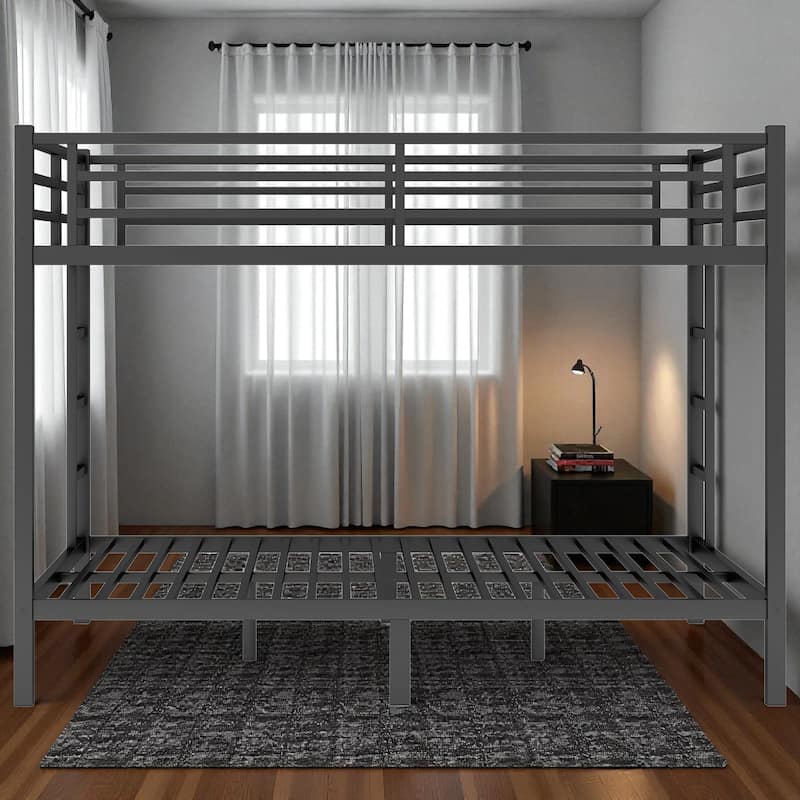 Metal Queen over Queen Bunk Bed with Dual Ladders, Heavy-Duty Frame, Under Bed Storage, No Box Spring Needed