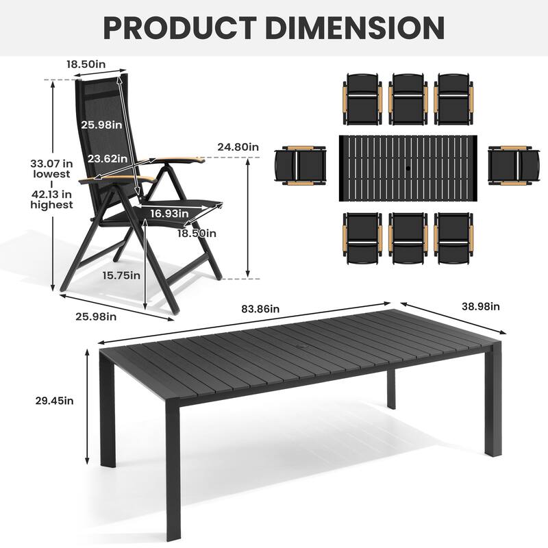 7/9-Piece Outdoor Patio Furniture Set Outdoor Aluminum Dining Table and Folding Chairs