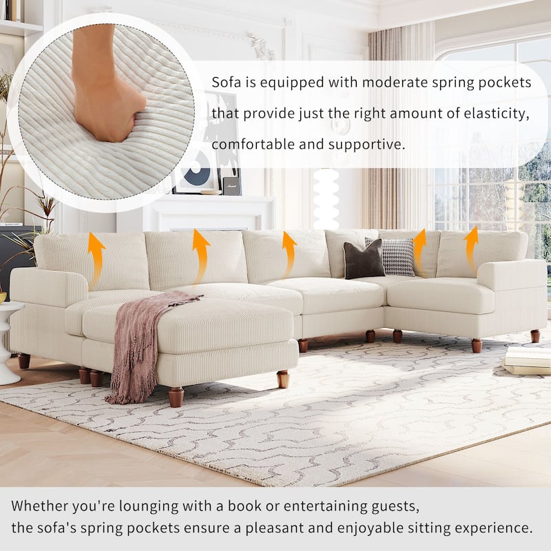 Modern Modular Sectional Sofa with Corduroy Upholstery and Ottoman for Living Rooms and Guest Room or Bedroom