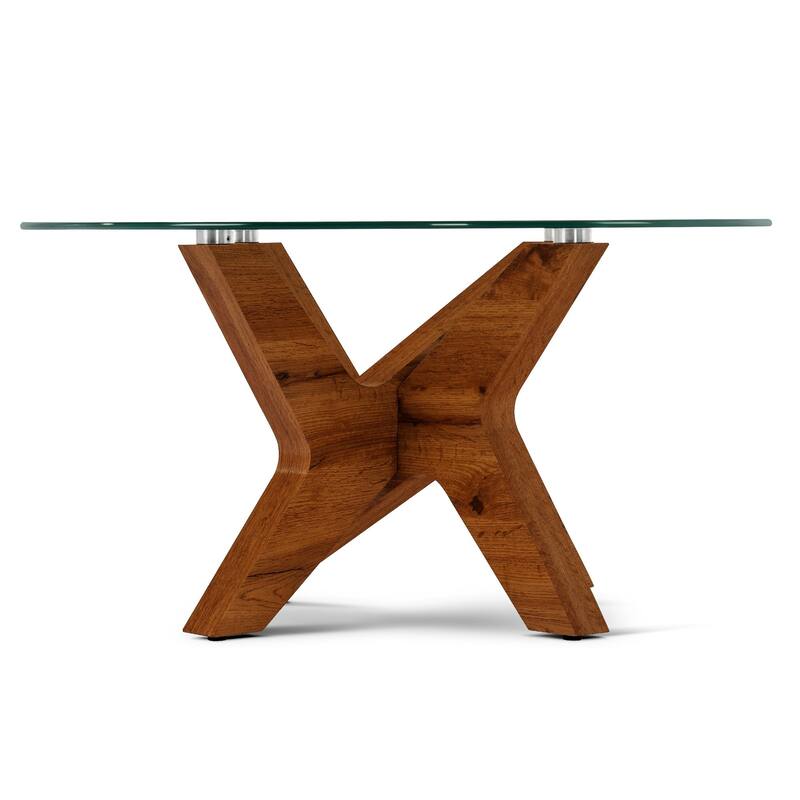ivinta Round Glass Coffee Table, 31.5" Modern Small Center Table with Tempered Glass Top and MDF Legs
