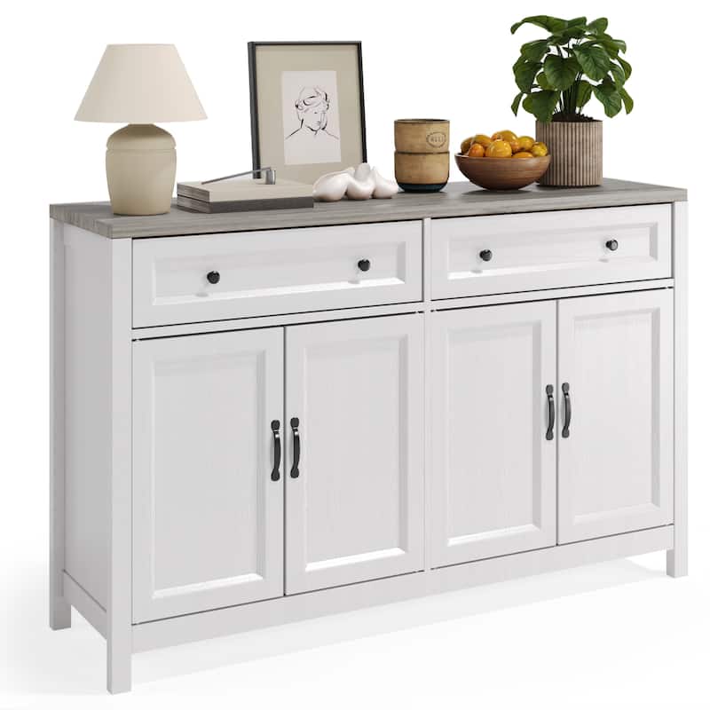 Farmhouse Kitchen Sideboard Buffet Cabinet with Storage, Wood Coffee Bar and Storage Sideboard with 2 Drawers and 4 Doors
