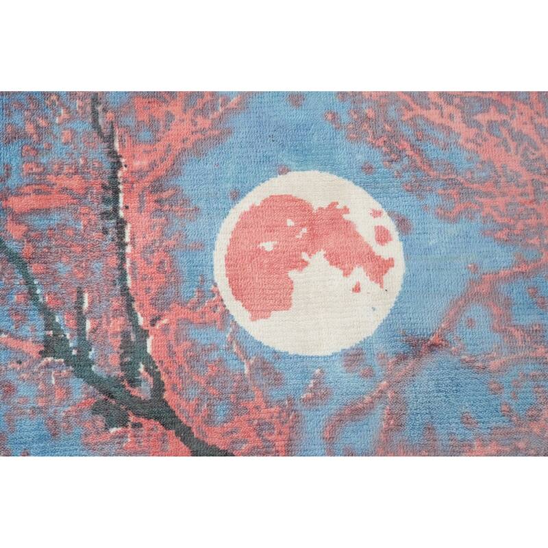 Hand Knotted Oriental Viscose Silk Carpet Modern Pictorial Pink Abstract Area Rug - 7' 8'' X 5' 7''