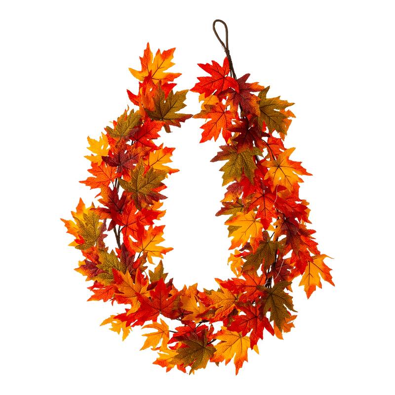Glitzhome Thanksgiving LED Lighted Fall Maple Leaves Wreath & Garland with Timer