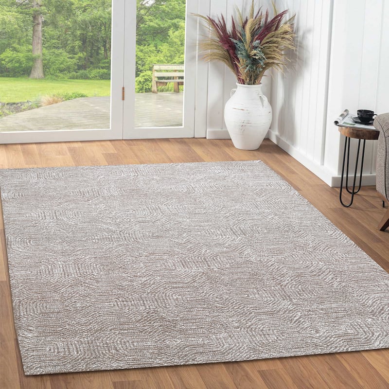 George Towne Living Melissa Luxury Handmade Abstract Wool Area Rug - 5'x8' - Brown/Cream