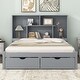preview thumbnail 3 of 10, Queen Size Solid Pine Wood Platform Kids Bed Frame with Built-In Storage Shelves of the Headboard and 2-Drawers, Grey