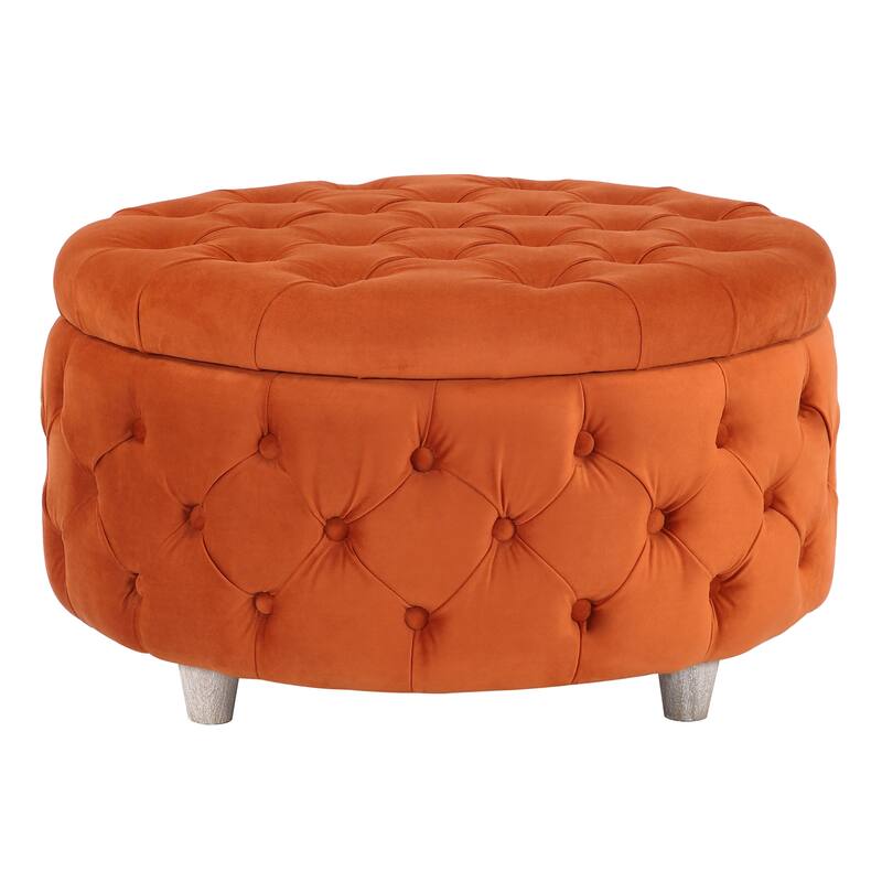 29.5" Wide Velvet Tufted Round Ottoman With Storage