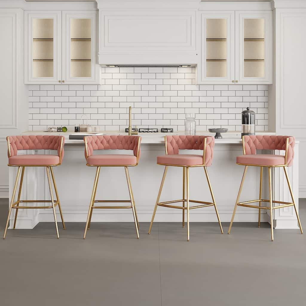 Javlergo Set of 2/4/6 Counter Height Bar Stools 26.77" Upholstered Woven Back Bar Chairs with Armrests and Footrest