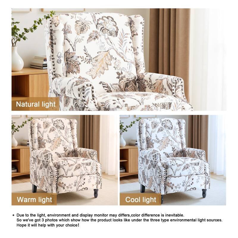 UIXE Roderich Farmhouse Floral Print Push Back Recliner Chair