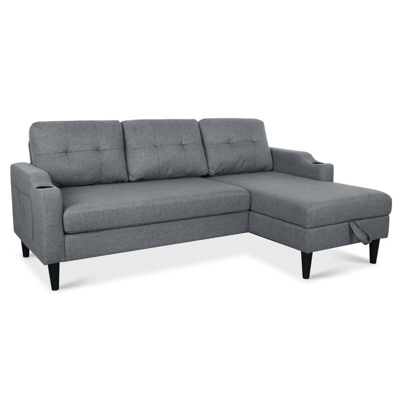 GDFStudio - Upholstered 74.8" 3-Seater Sofa with Storage and Space-Saving Pedal